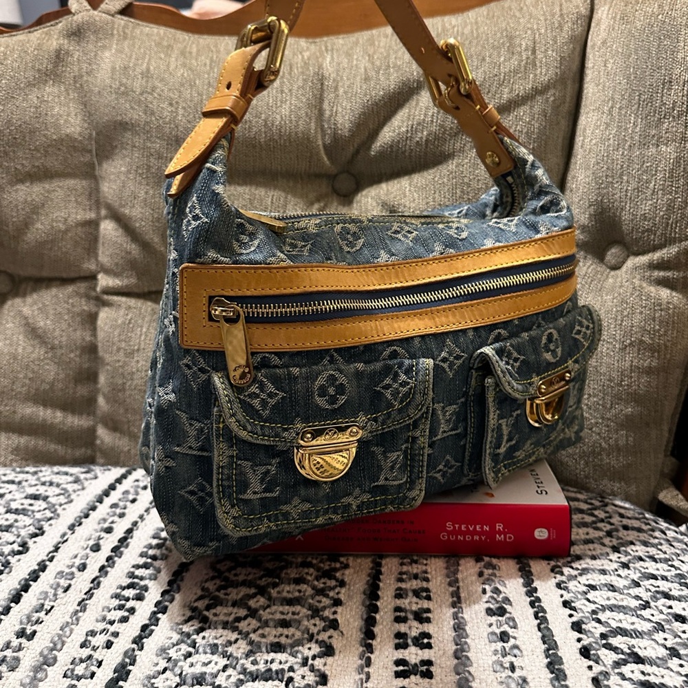 Louis Vuitton Blue and Tan Shoulder Bag